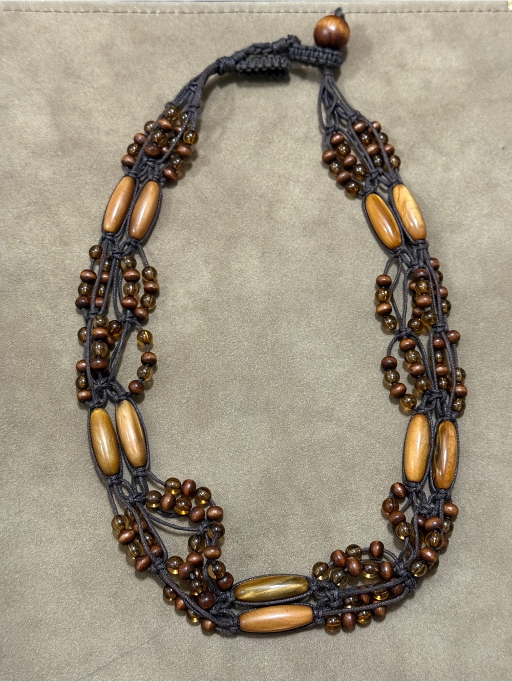 Handcrafted Brown Wood Bead Multi-Strand Necklace/Headband